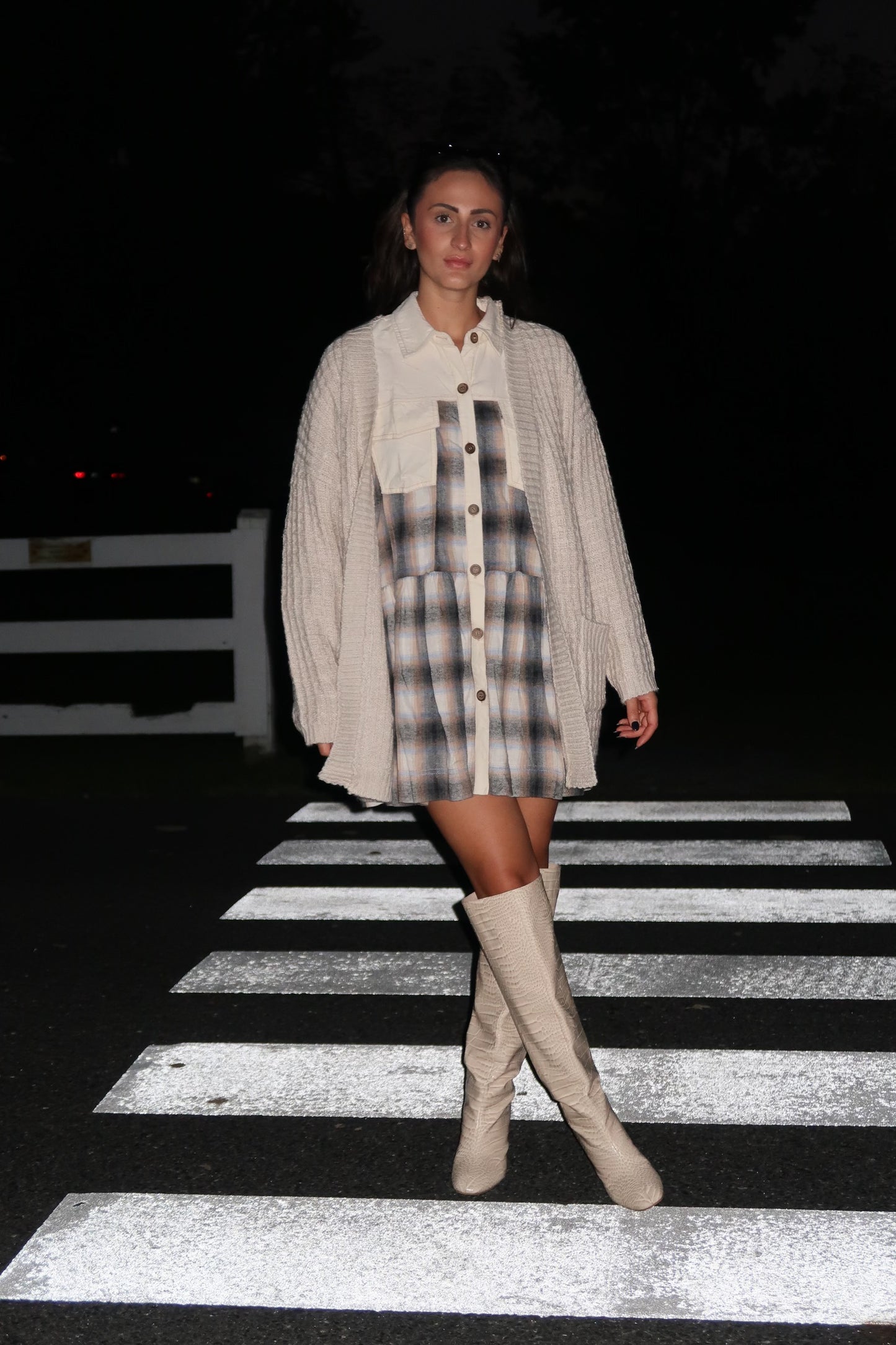 Go With The Flow Flannel Dress - Blue Grey