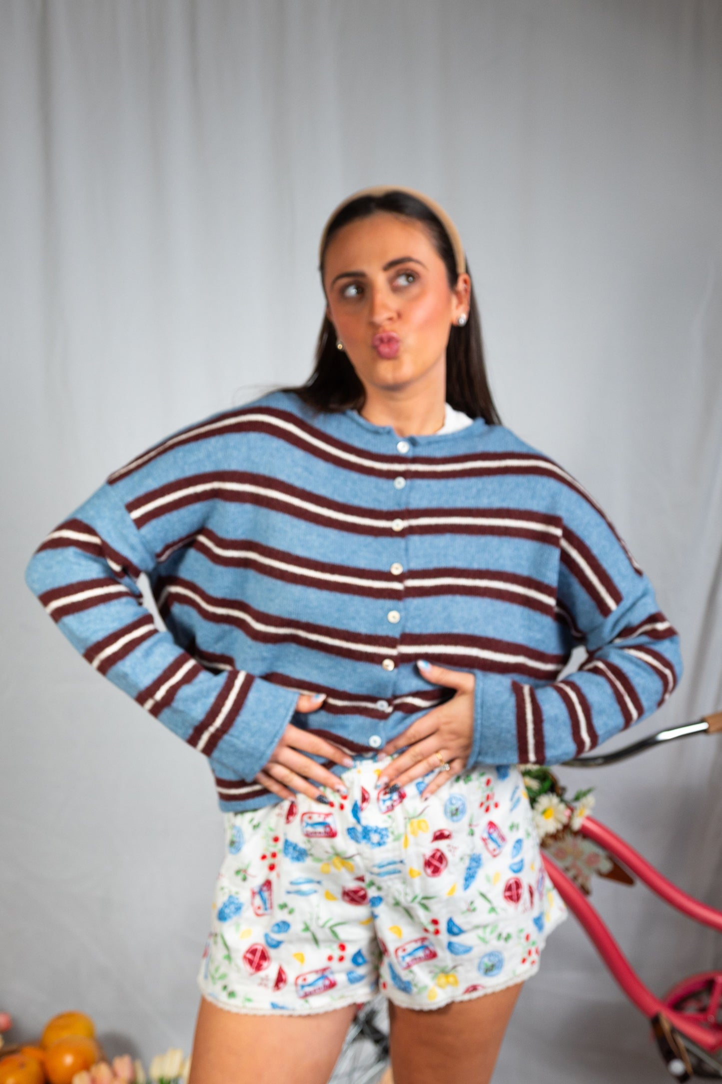 Sunday Stroll Stripe Cardigan (Blue, Brown, Cream)