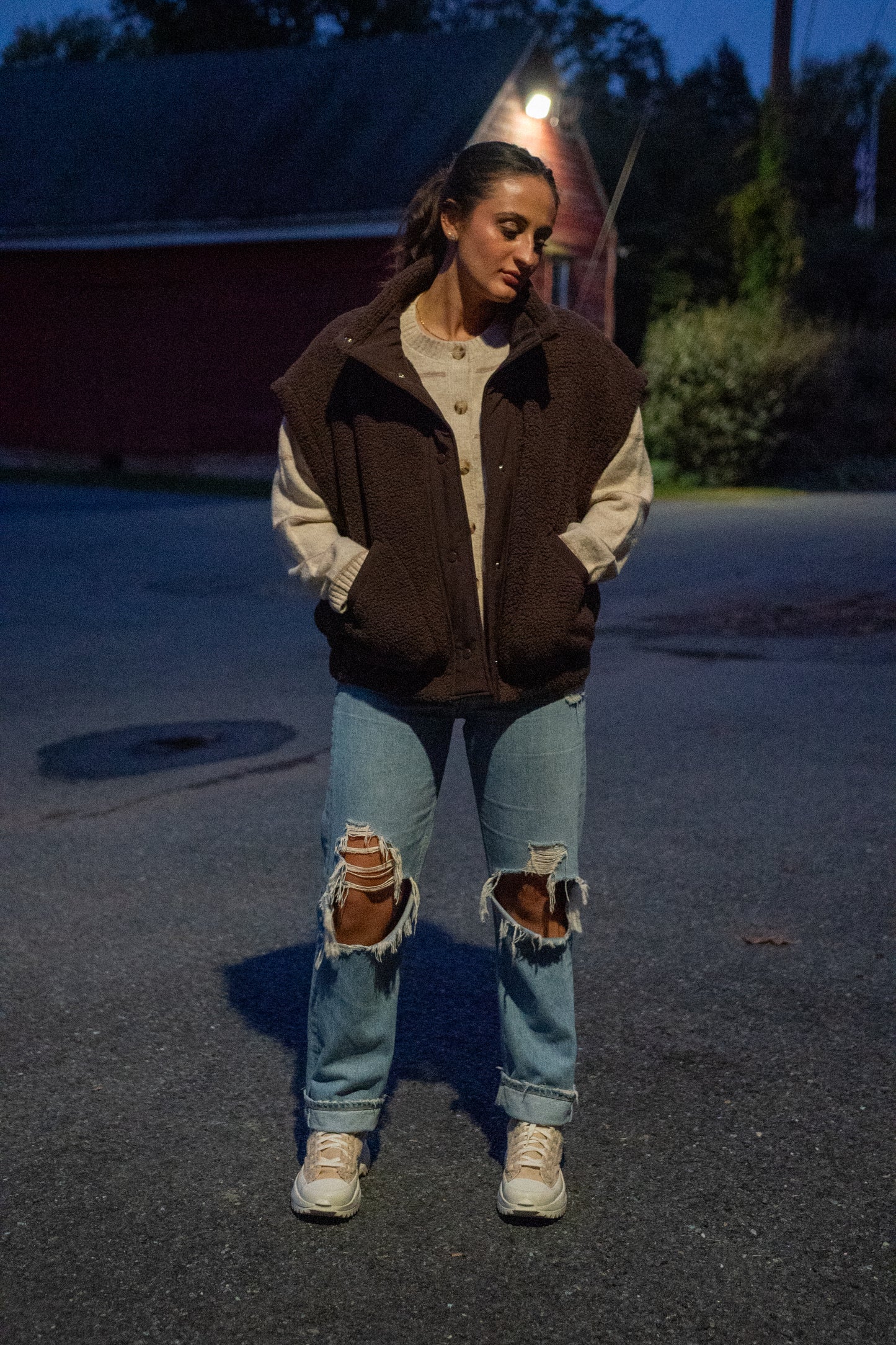 Oversized Sherpa Vest- Espresso