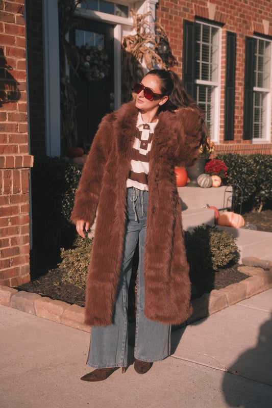 Aspen Faux Fur Coat- Brown