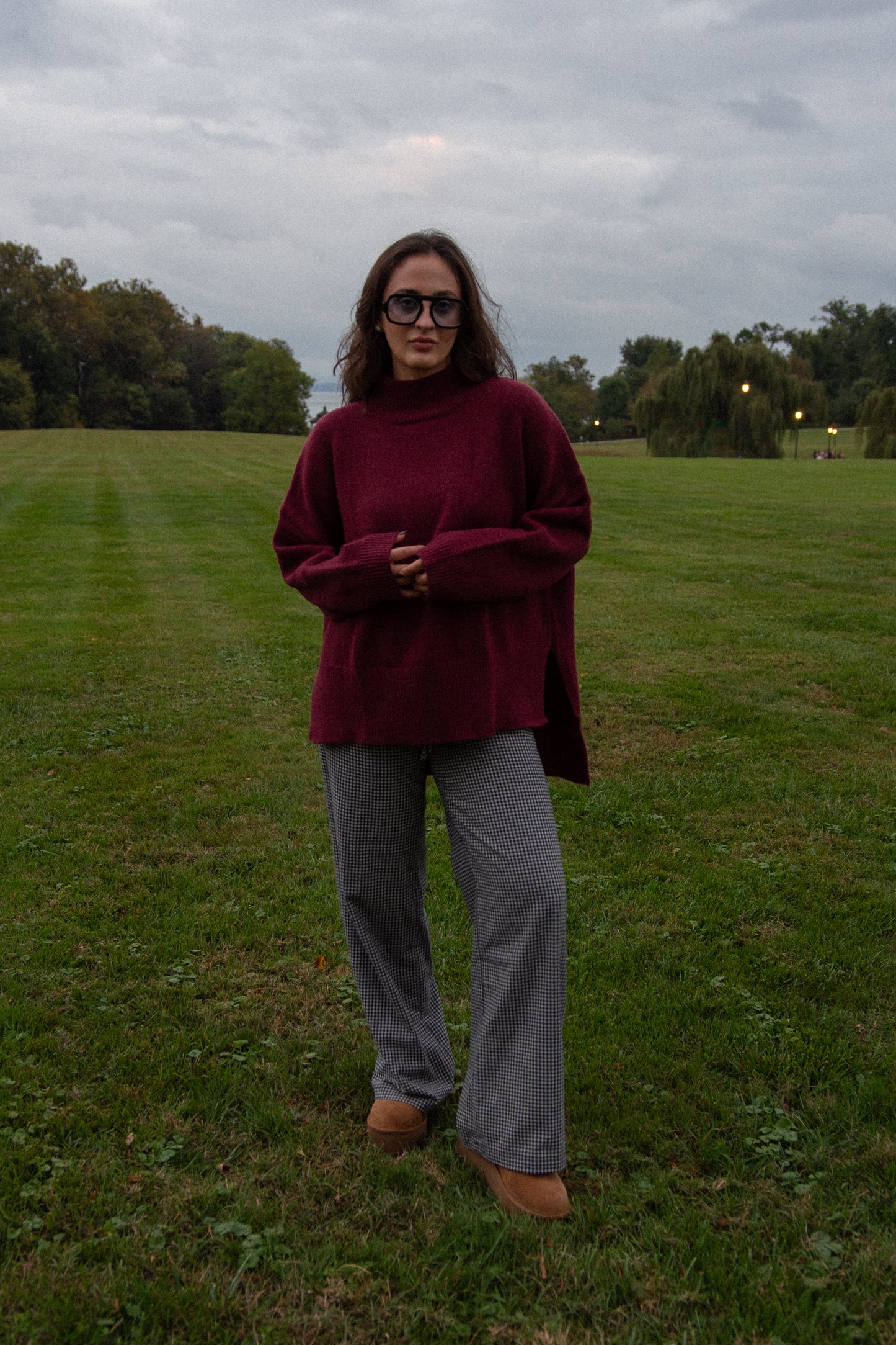 Oversized Heather Mock Neck- Wine