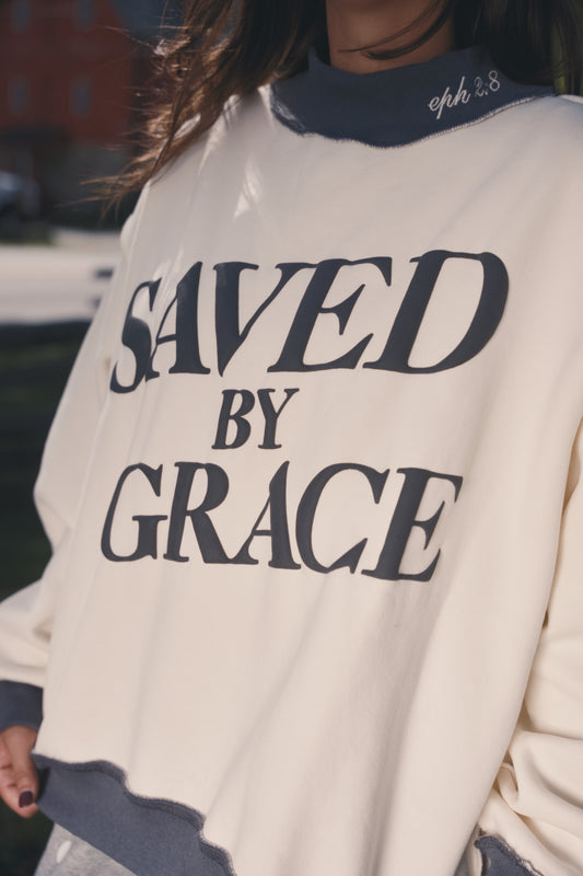 Saved By Grace Mock Neck- Charcoal (PRE ORDER SHIPS 10/30)