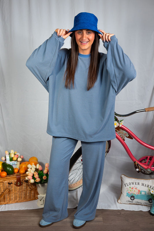 Varsity Lounge Top- Blue/Brown