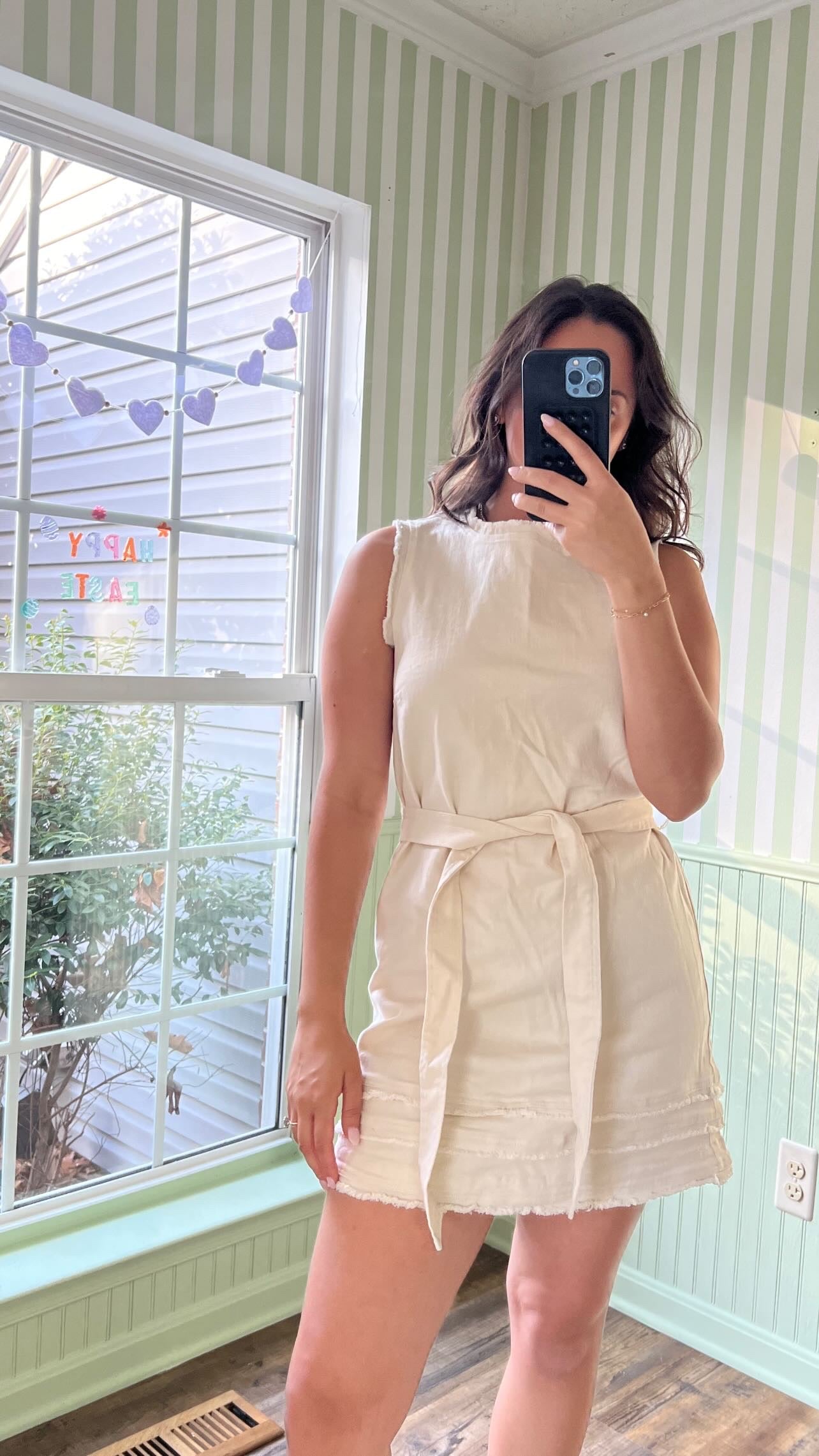 Fringe Mini Dress- Cream