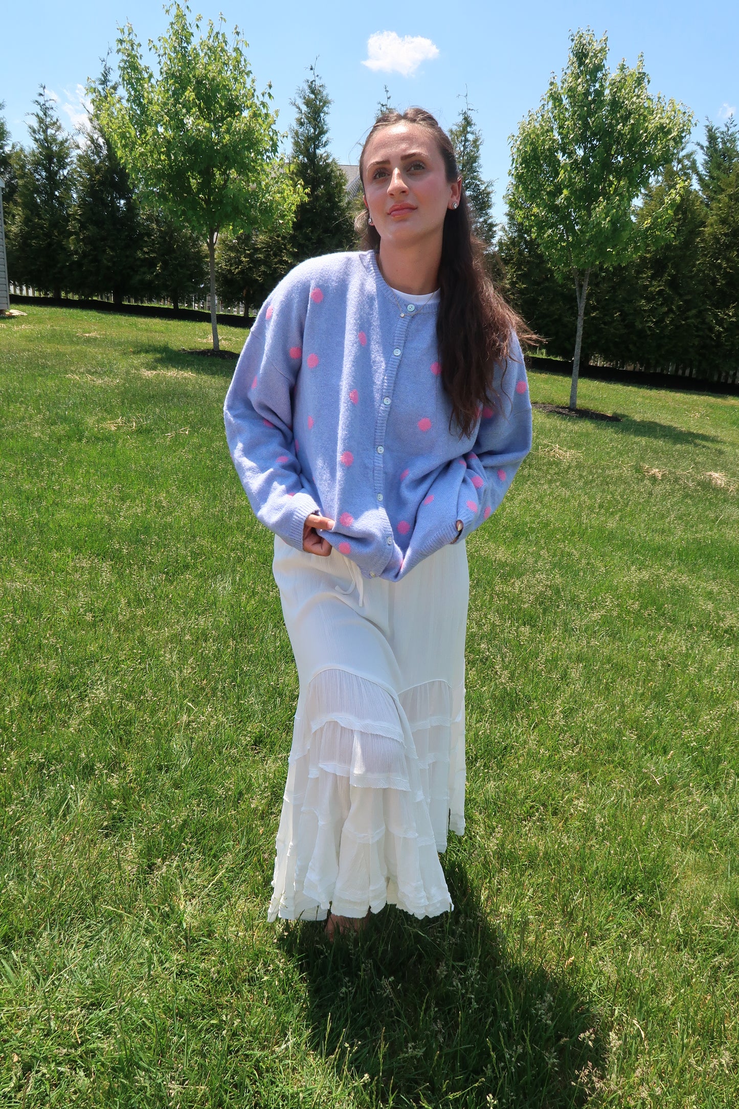 Polka Darling Cardigan- Periwinkle