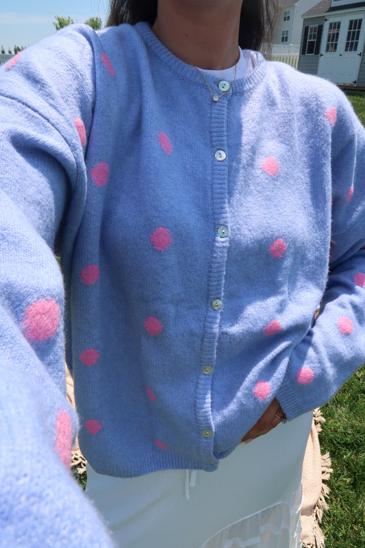 Polka Darling Cardigan- Periwinkle