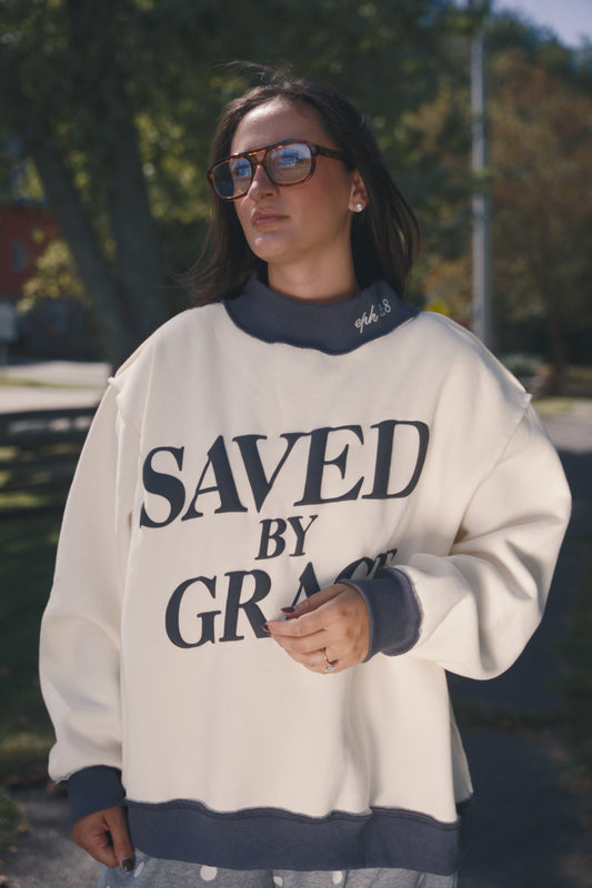 Saved By Grace Mock Neck- Charcoal (PRE ORDER SHIPS 10/30)