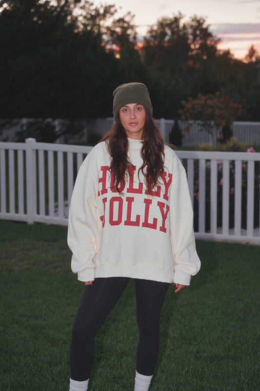 Holly Jolly X Tis The Season Mock Neck- Cream