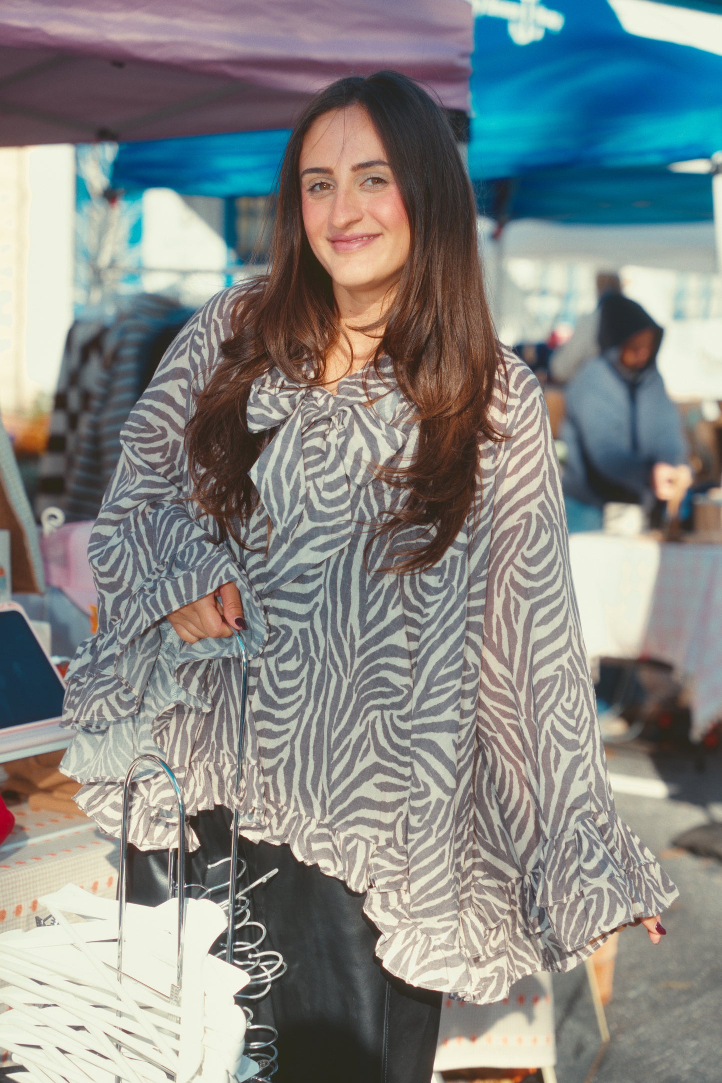 Zebra Ruffle Top- Cream