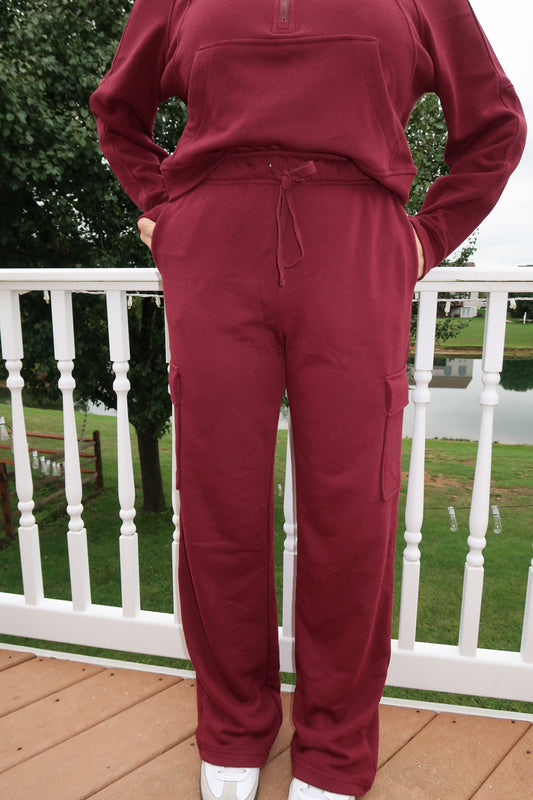 French Terry Cargo Sweatpant in Burgundy