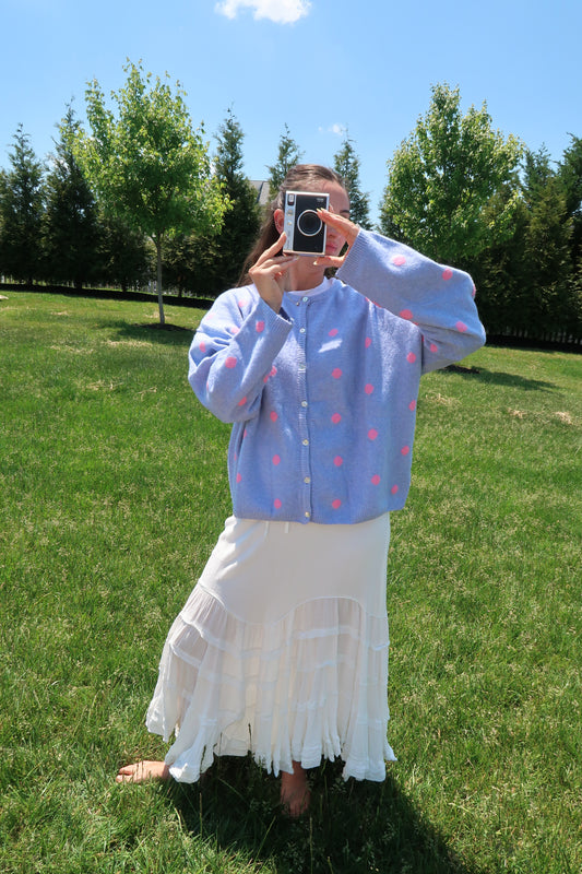 Polka Darling Cardigan- Periwinkle