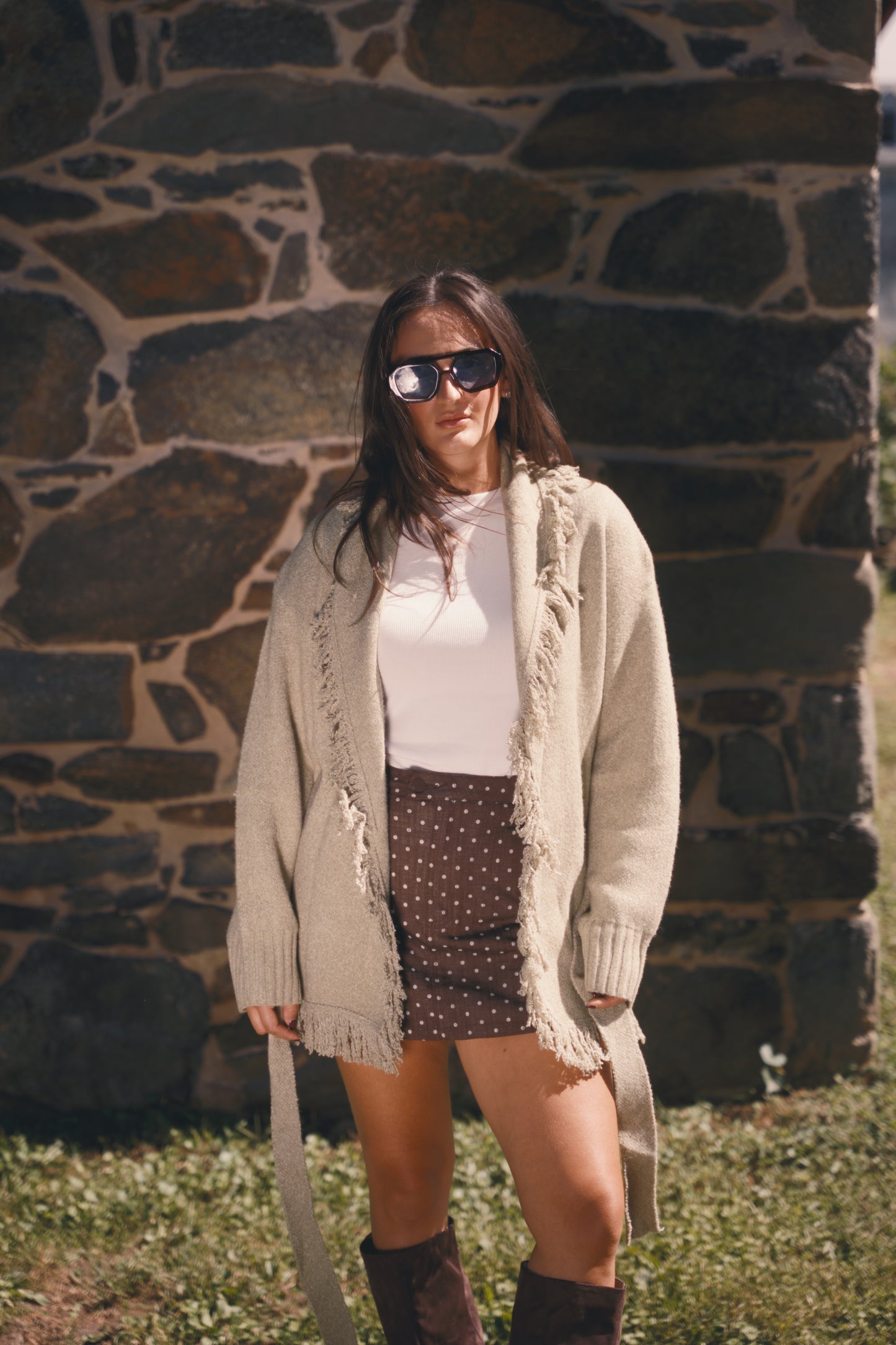 Moss Fringe Belted Cardigan