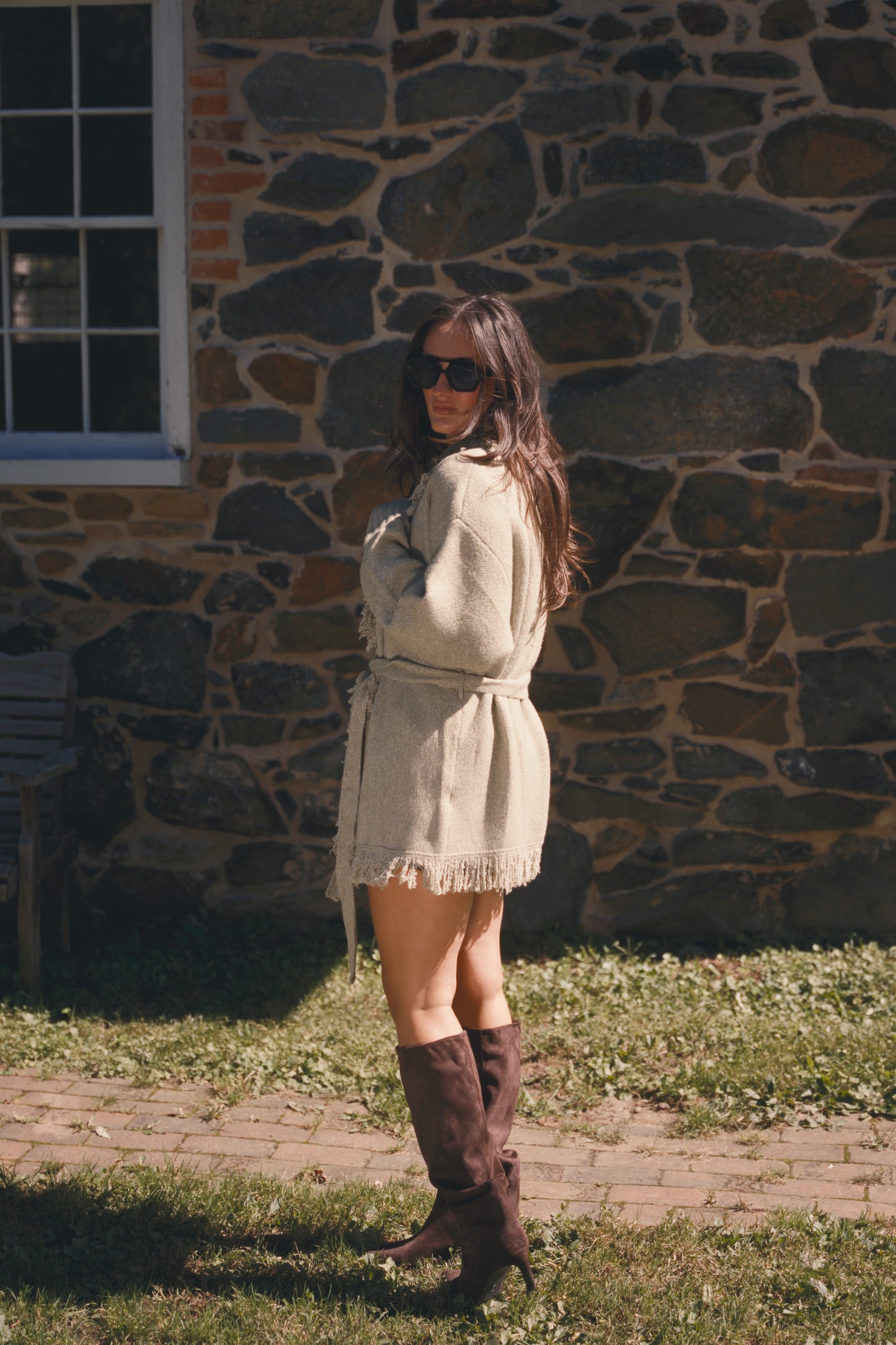 Moss Fringe Belted Cardigan