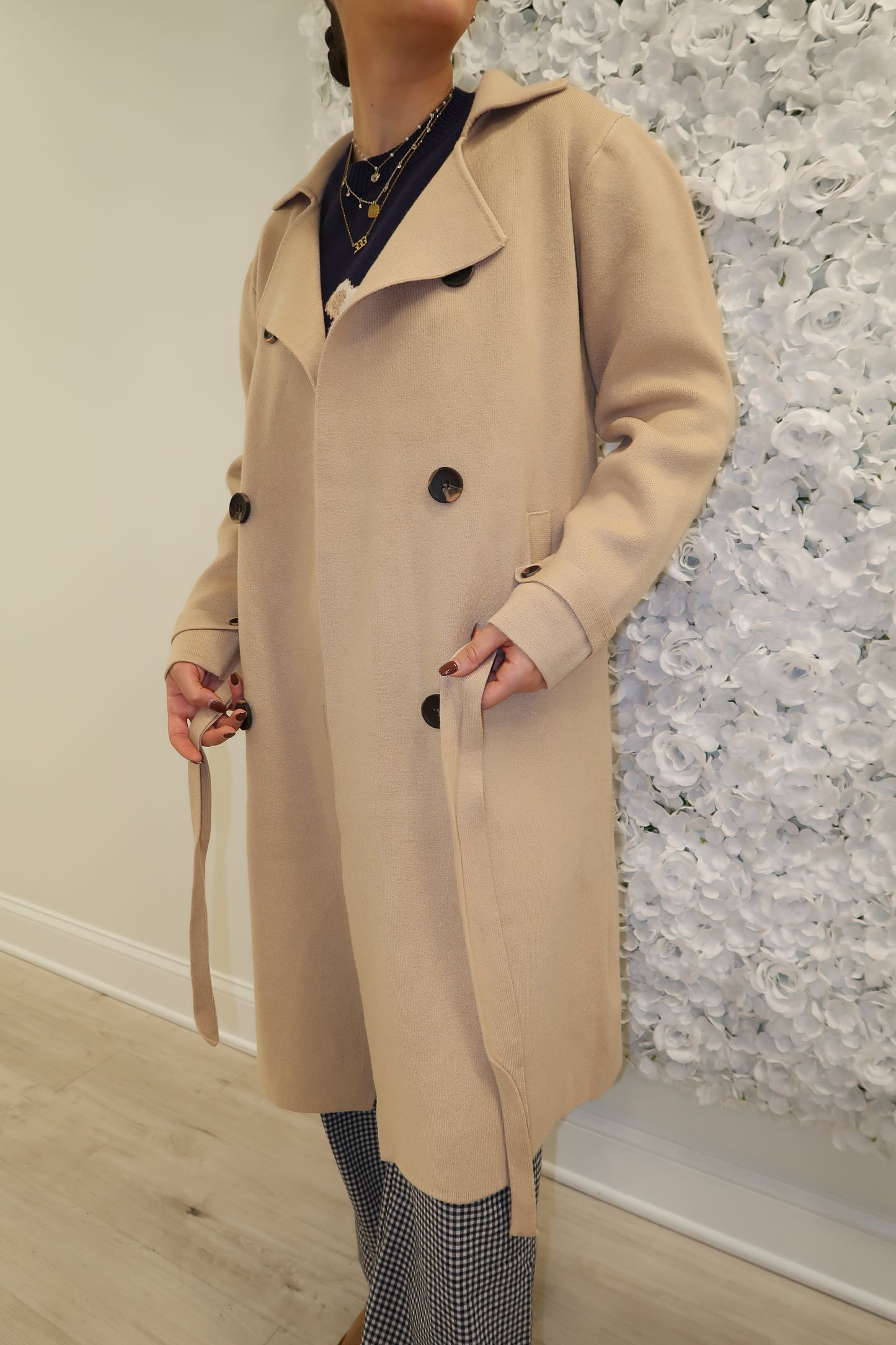 Sweater Trench Coat- Tan