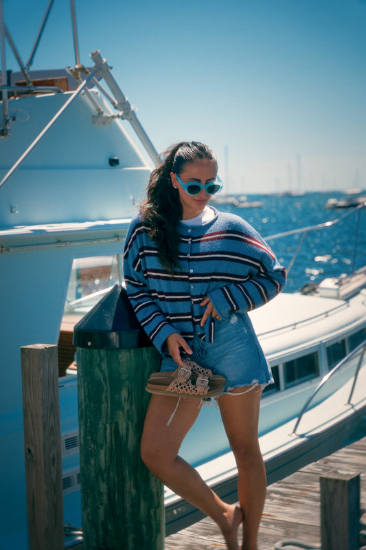Sunday Stroll Stripe Cardigan (Blue, Brown, Cream)