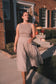 Smocked Gingham Midi Dress- Brown