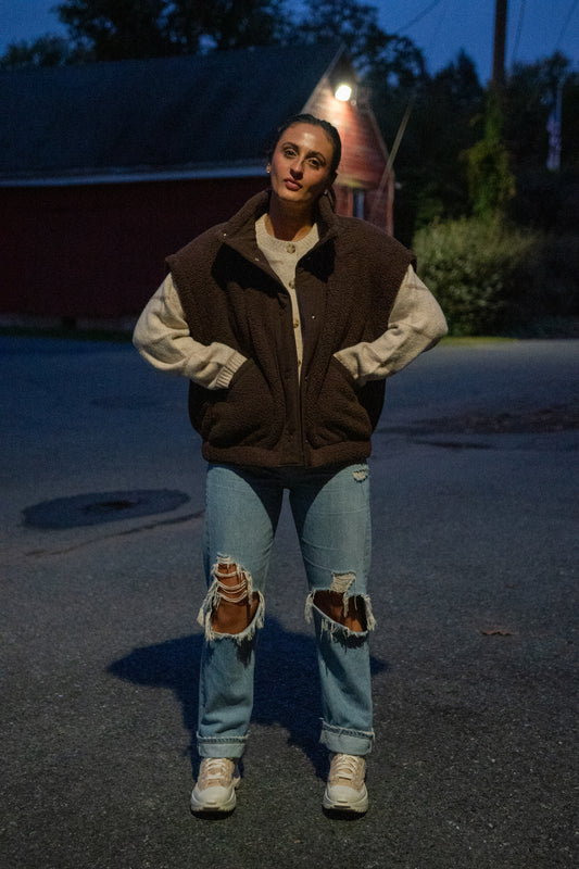 Oversized Sherpa Vest- Espresso