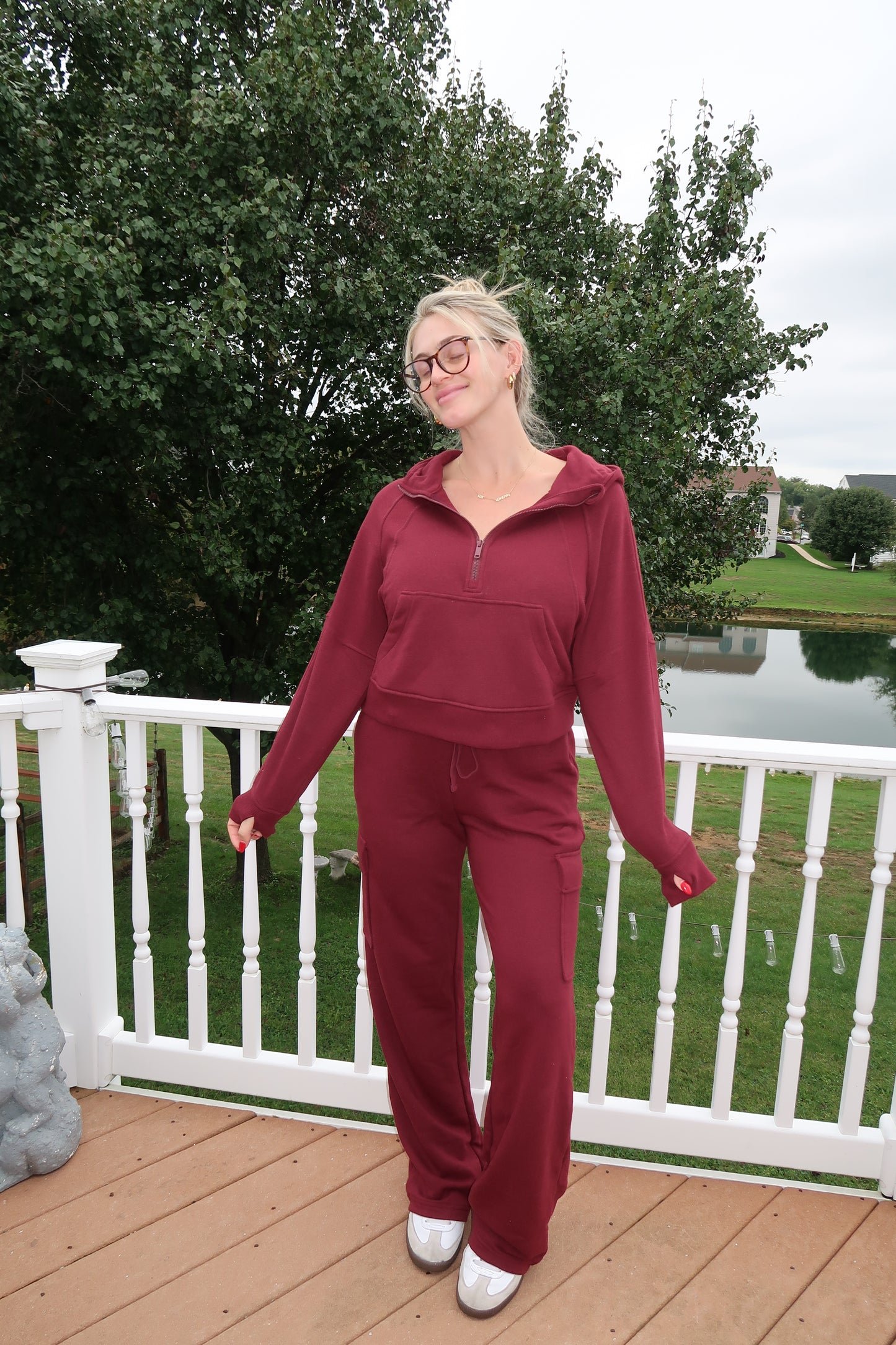 French Terry Cargo Sweatpant in Burgundy