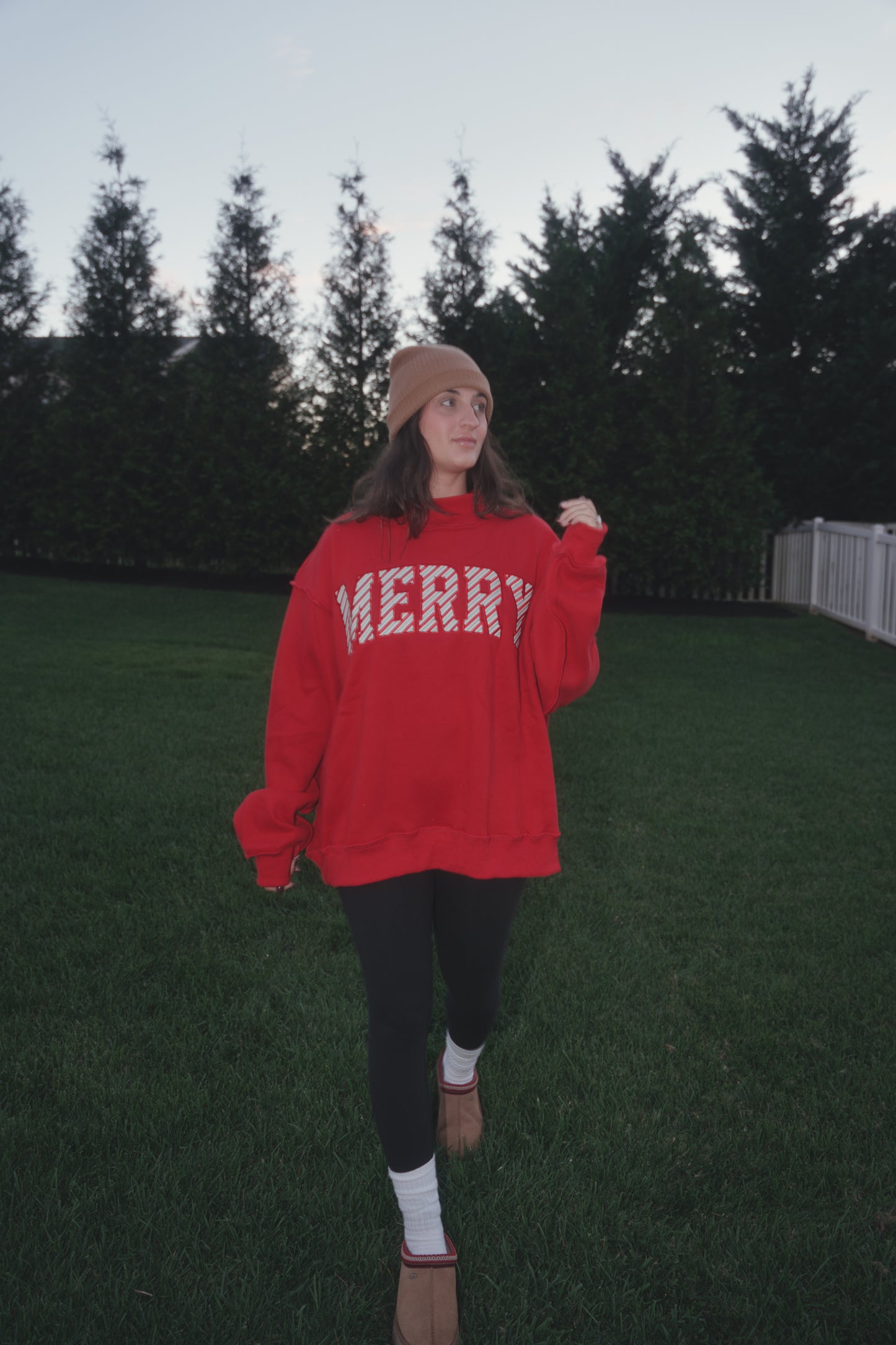 Merry Candy Cane Mockneck-  Red