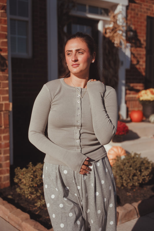 Button Front Long Sleeve- Grey
