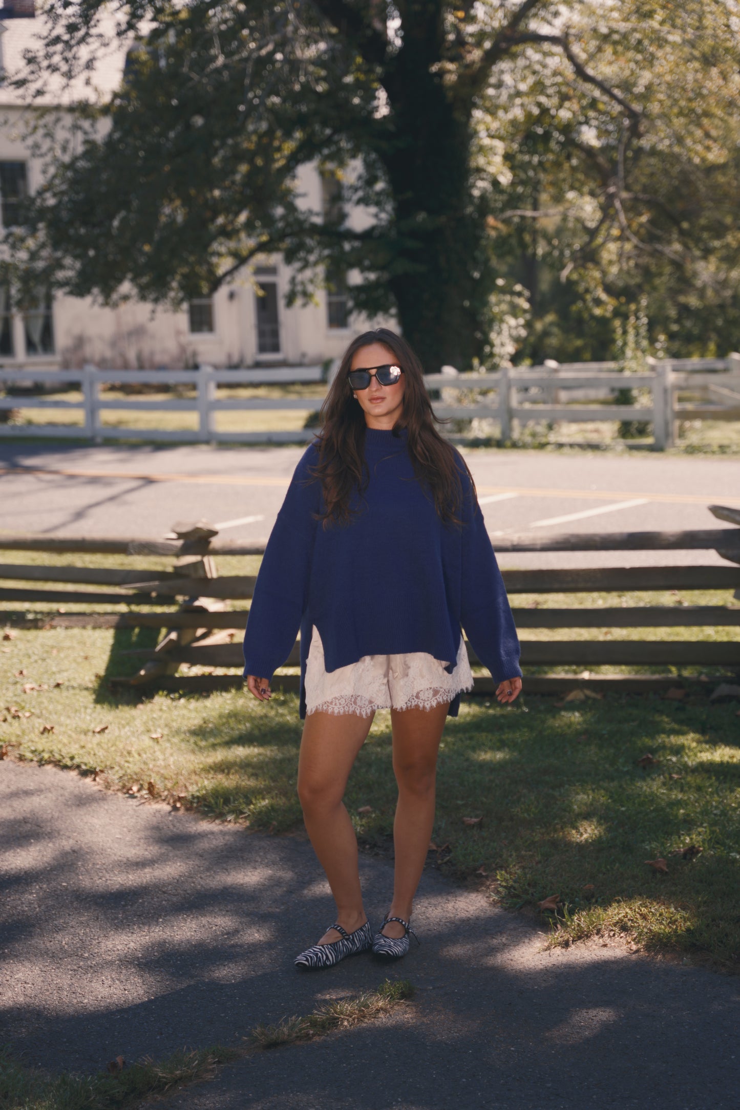 Oversized Heather Mockneck-Navy