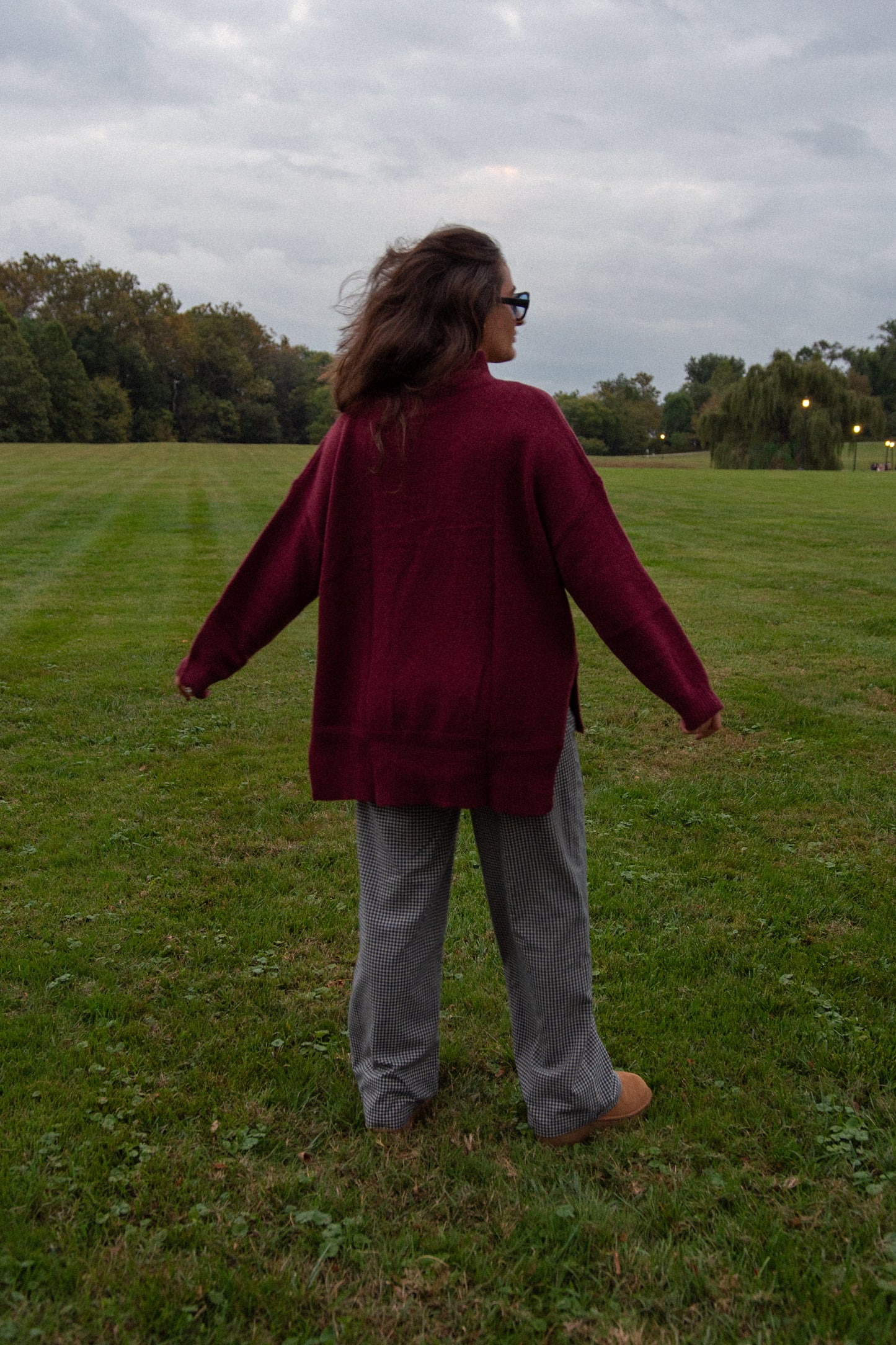 Oversized Heather Mock Neck- Wine