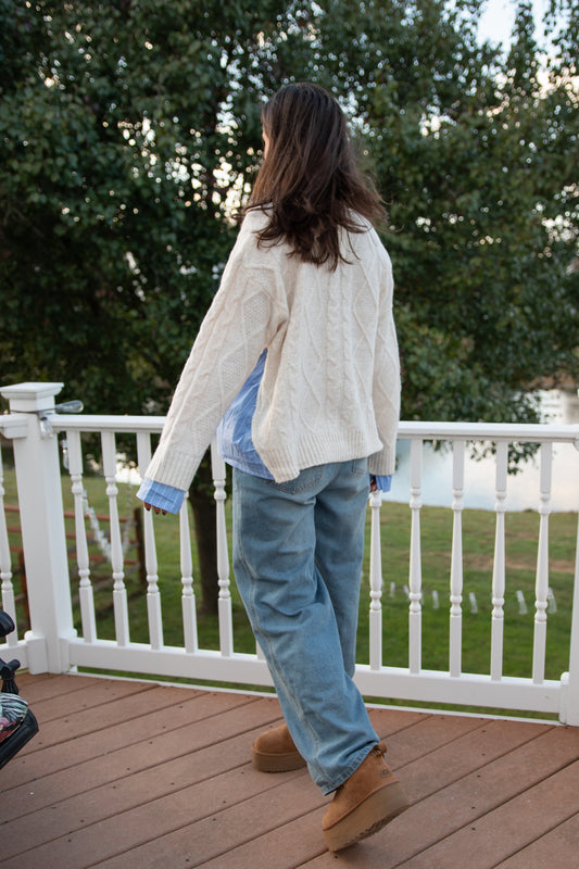 Juliet Braided Sweater - Cream Blue