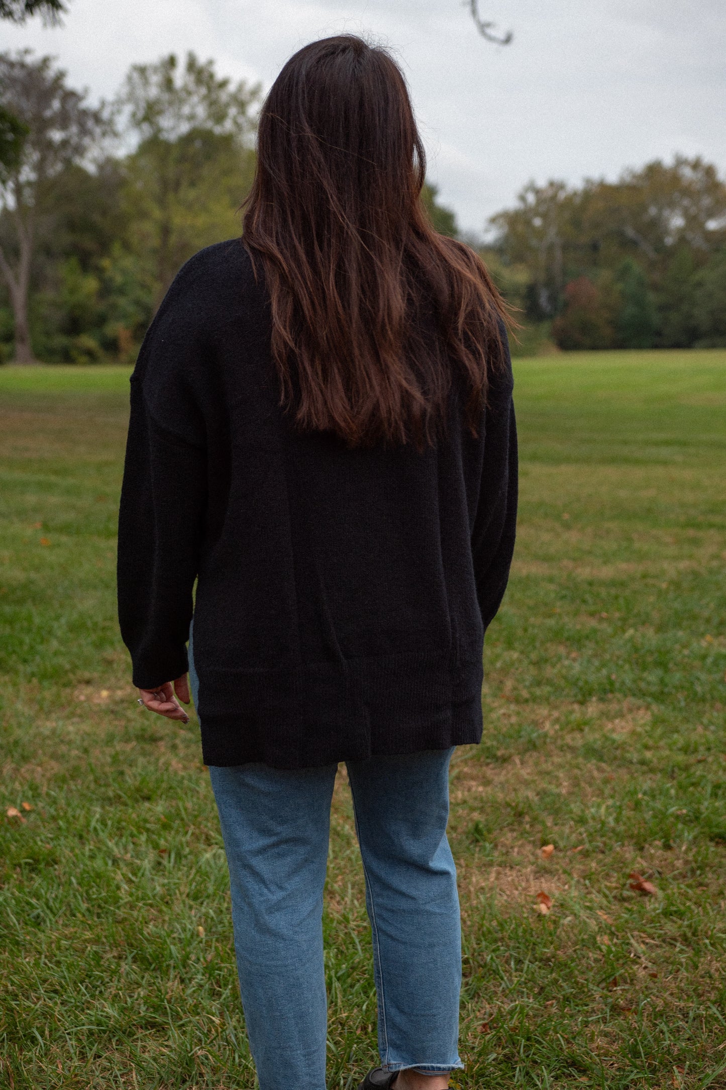 Oversized Heather Mock Neck- Black