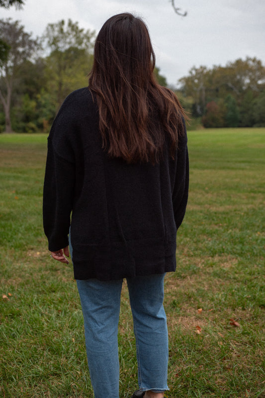 Oversized Heather Mock Neck- Black