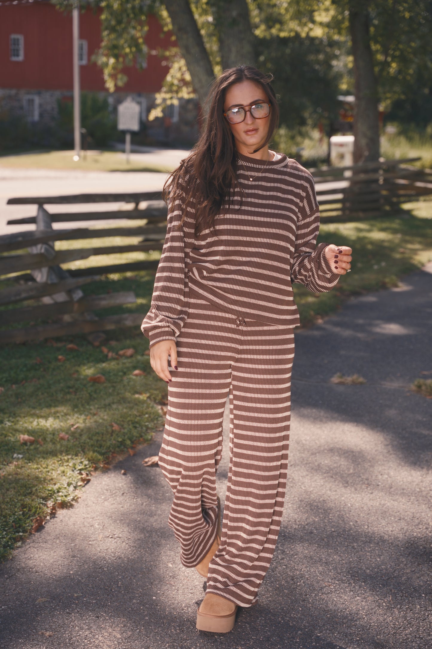 Daily Grind Stripe Set- Brown + Cream