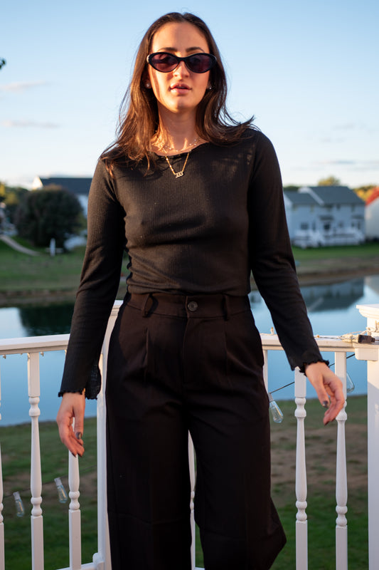 Black Cropped Ruffle Shirt