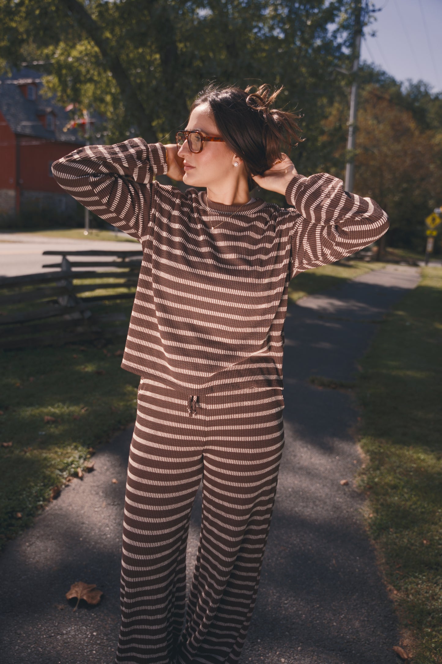 Daily Grind Stripe Set- Brown + Cream