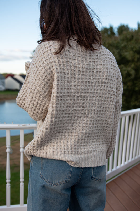 Waffle Turtle Neck Sweater - Tan