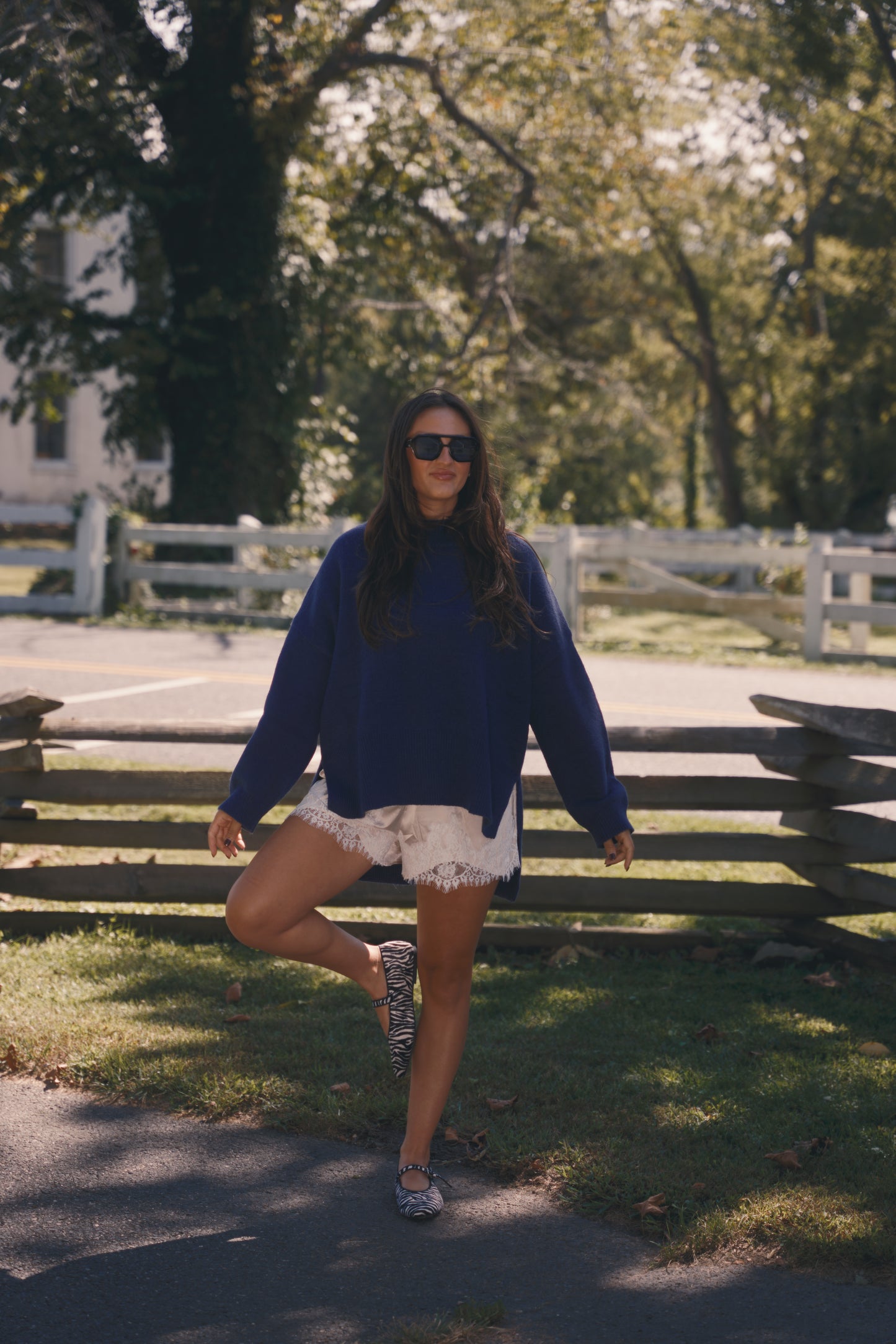 Oversized Heather Mockneck-Navy