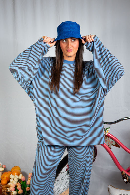 Varsity Lounge Top- Blue/Brown