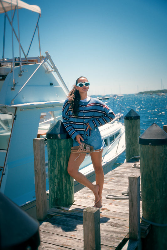 Sunday Stroll Stripe Cardigan (Blue, Brown, Cream)