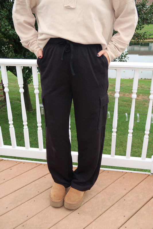 French Terry Cargo Sweatpant in Black