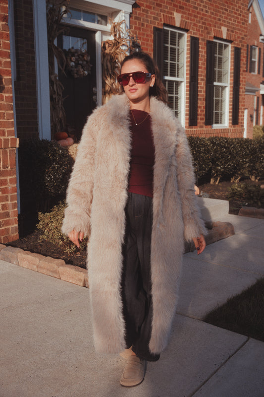 Aspen Faux Fur Coat- Taupe