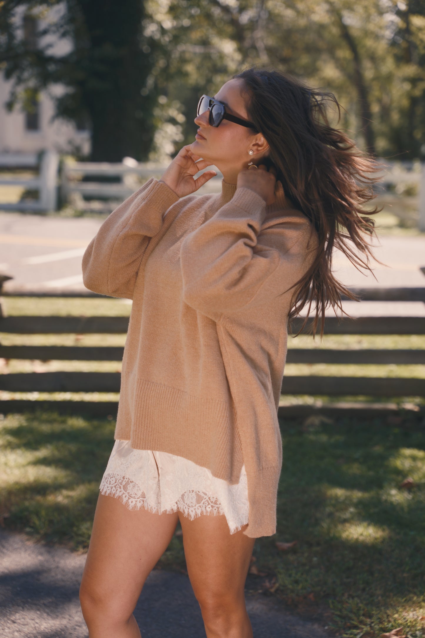 Oversized Heather Mockneck- Camel