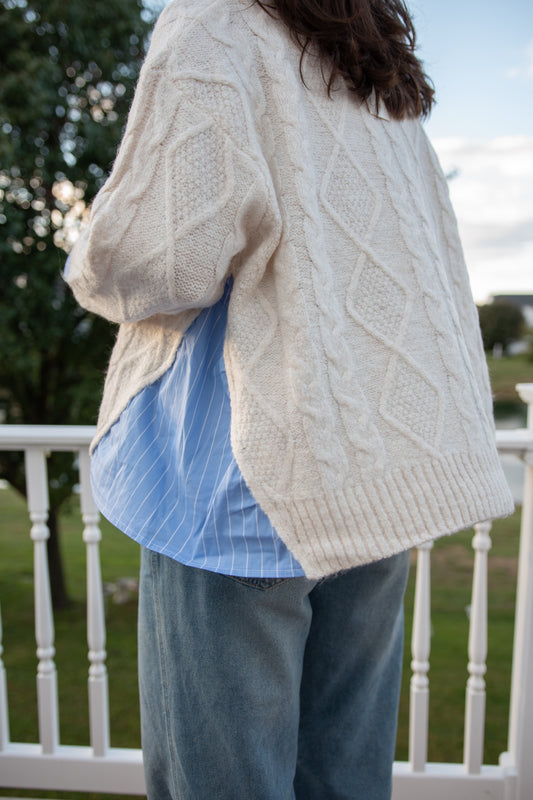 Juliet Braided Sweater - Cream Blue