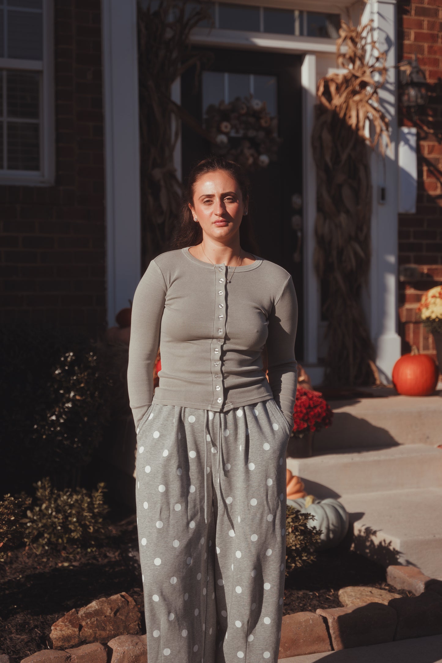 Button Front Long Sleeve- Grey