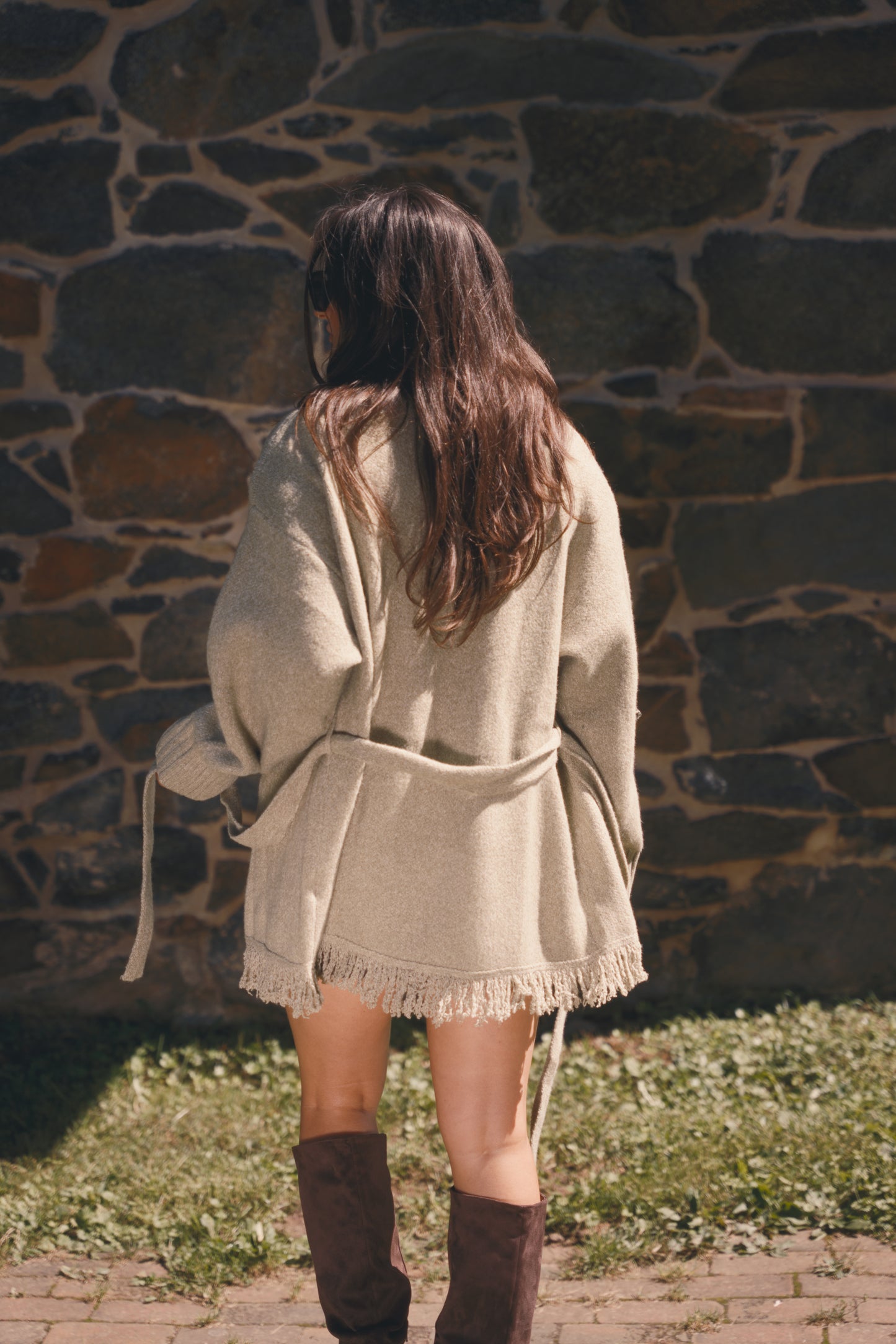 Moss Fringe Belted Cardigan