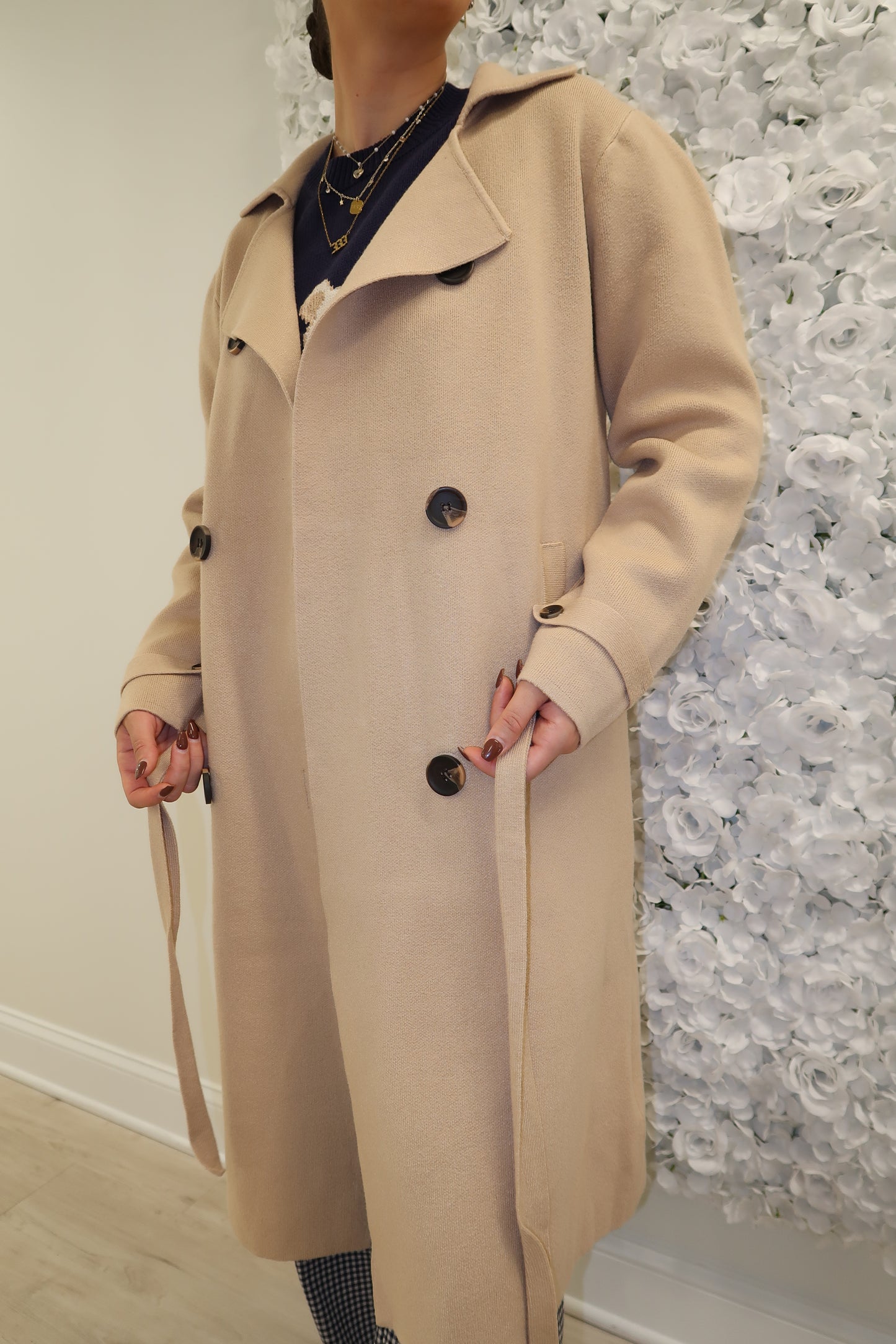 Sweater Trench Coat- Tan