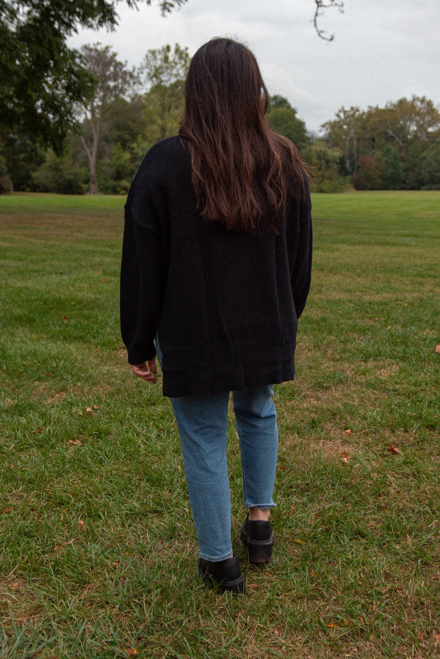 Oversized Heather Mock Neck- Black