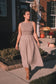 Smocked Gingham Midi Dress- Brown