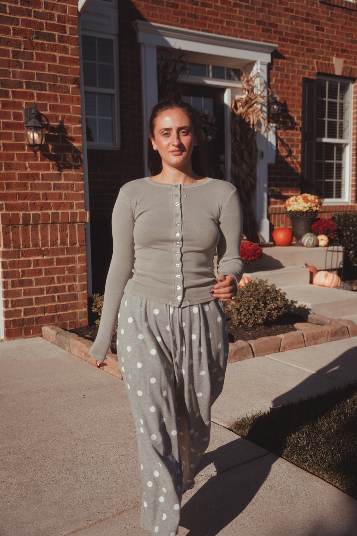 Button Front Long Sleeve- Grey