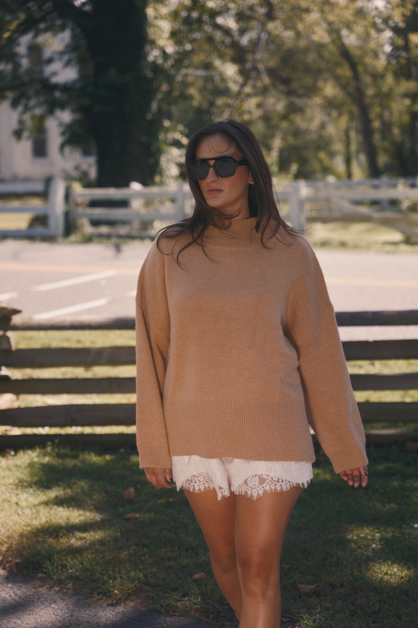 Oversized Heather Mockneck- Camel