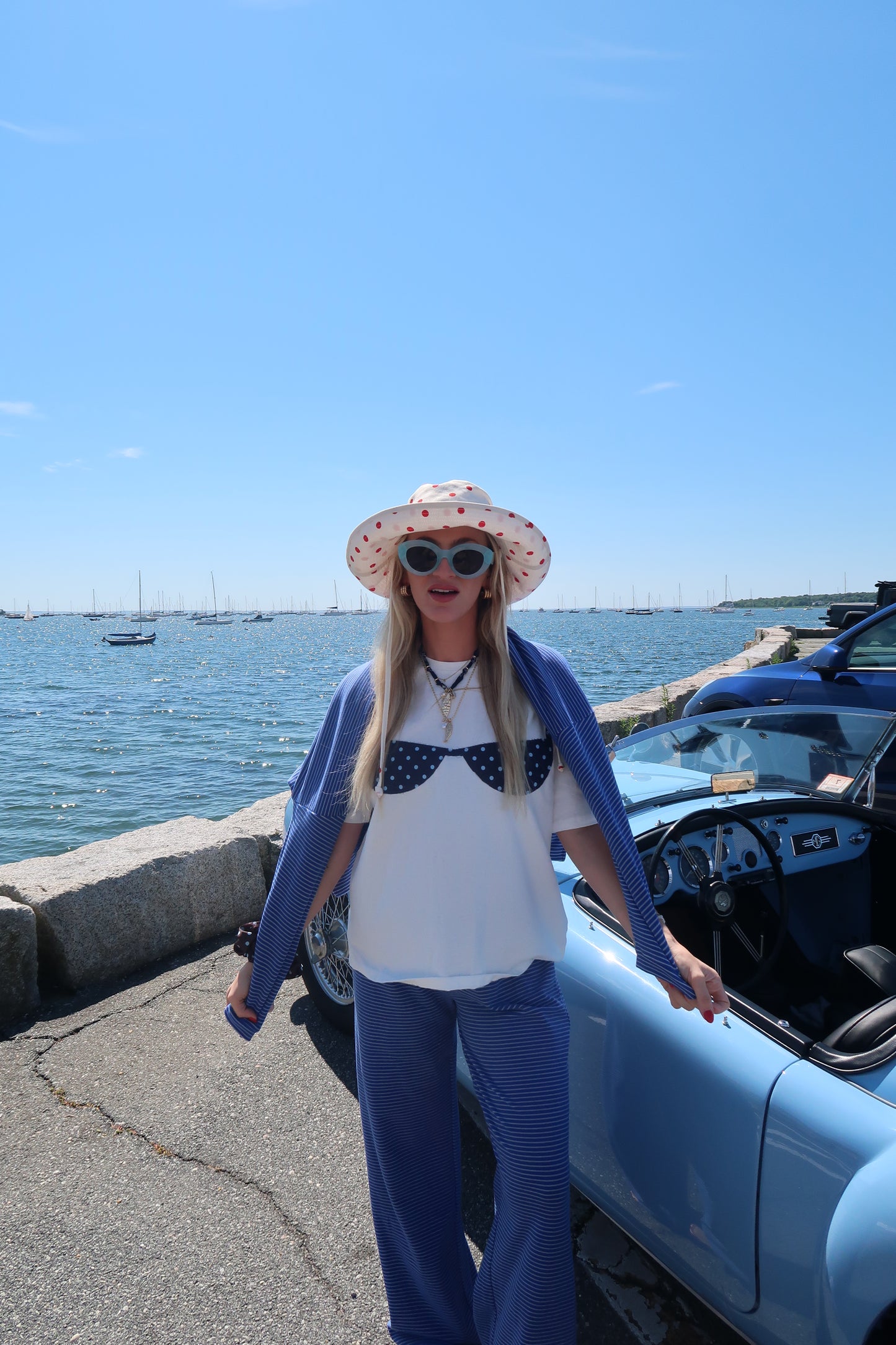 Bikini Tee- Navy Polka Dot