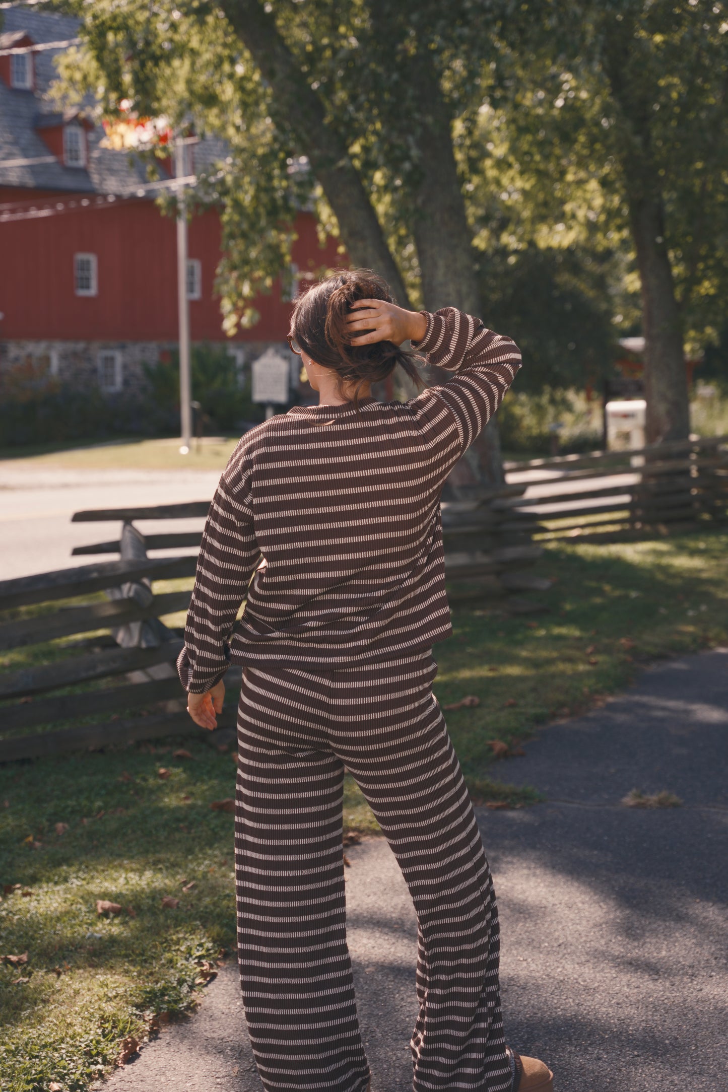 Daily Grind Stripe Set- Brown + Cream