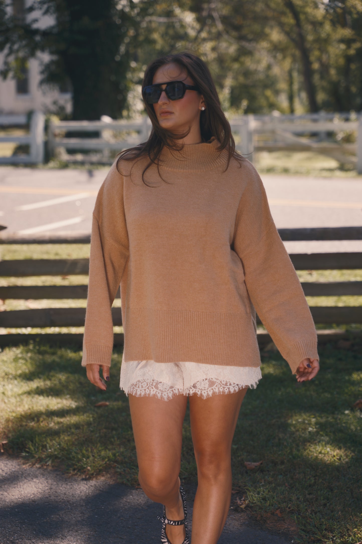 Oversized Heather Mockneck- Camel